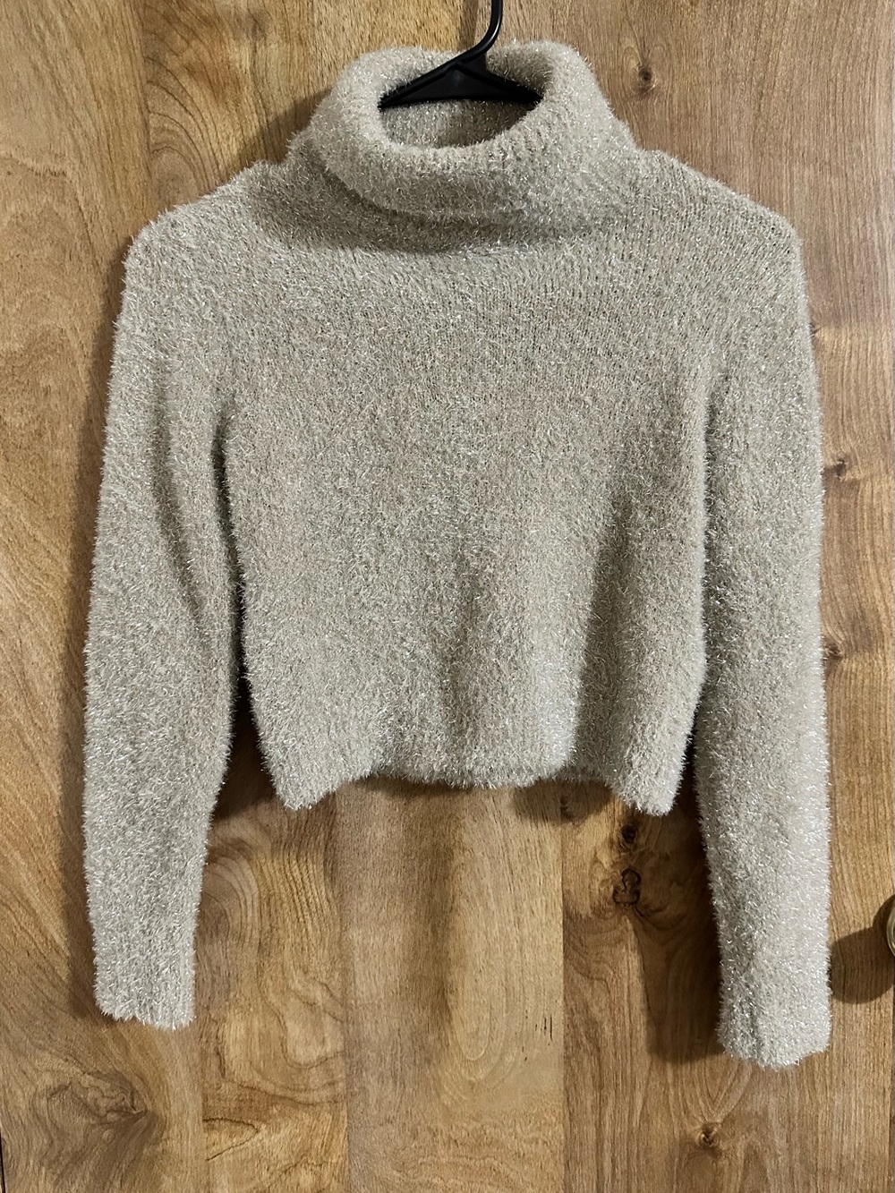 Zara Cream Plush Cropped Turtleneck Sweater